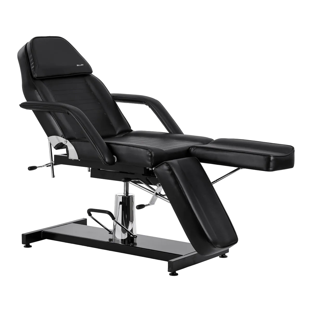 Sillon 210 Hydraulic Pedicure Bed With Rocking Function & Split Footrest Black - full product view on a white background