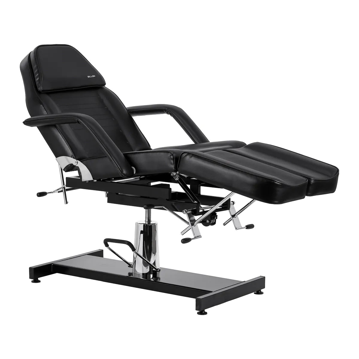Sillon 210 Hydraulic Pedicure Bed With Rocking Function & Split Footrest Black - full product view on a white background
