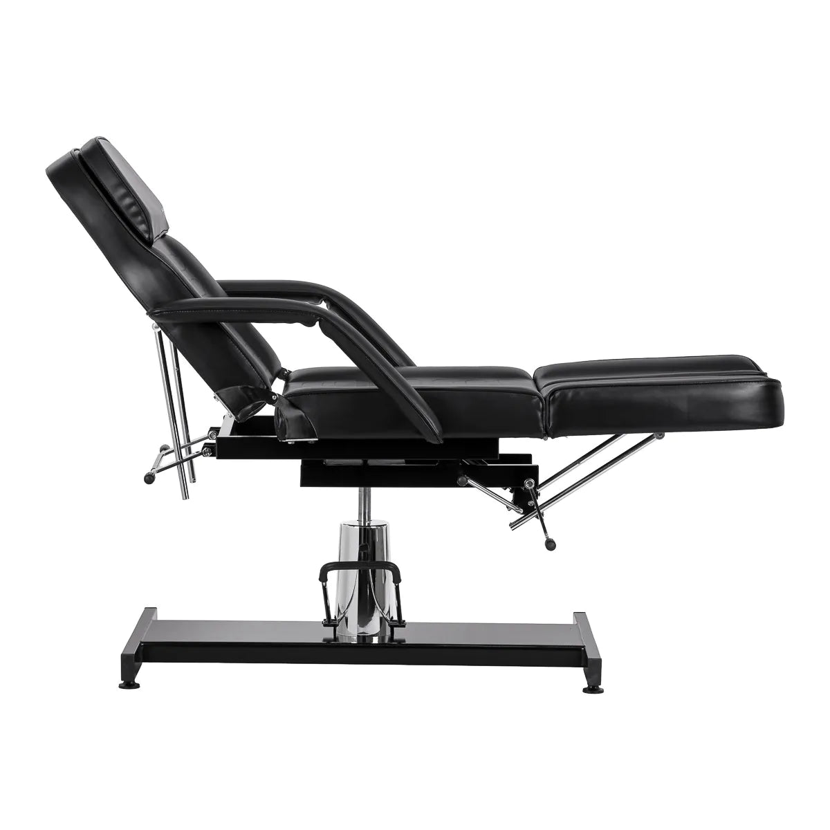 Sillon 210 Hydraulic Pedicure Bed With Rocking Function & Split Footrest Black - close-up of the upholstery and adjustment details