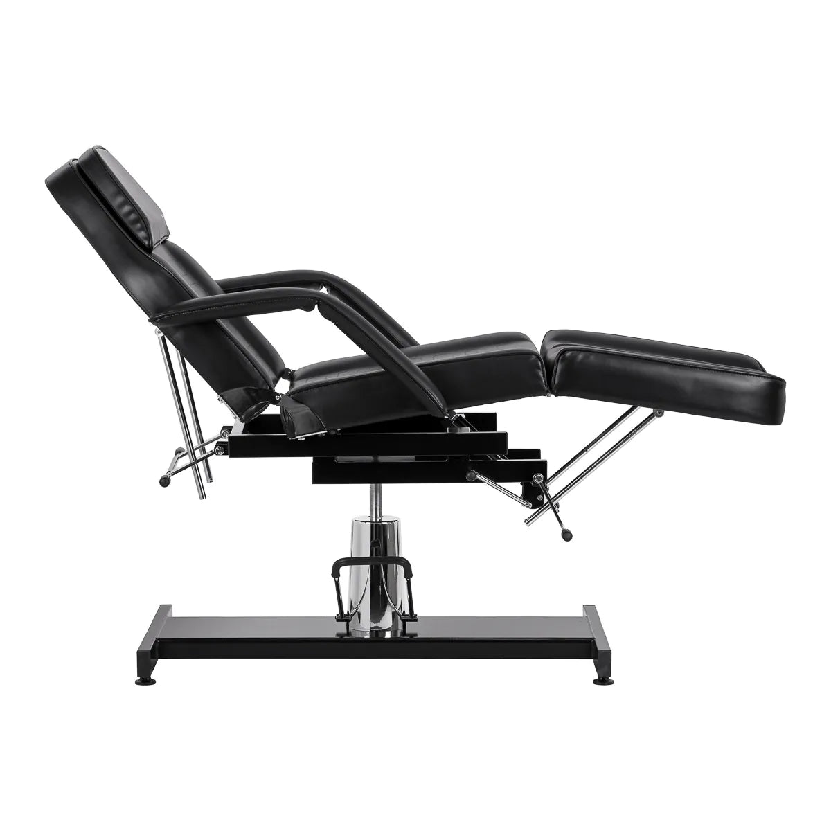 Sillon 210 Hydraulic Pedicure Bed With Rocking Function & Split Footrest Black - close-up of the upholstery and adjustment details