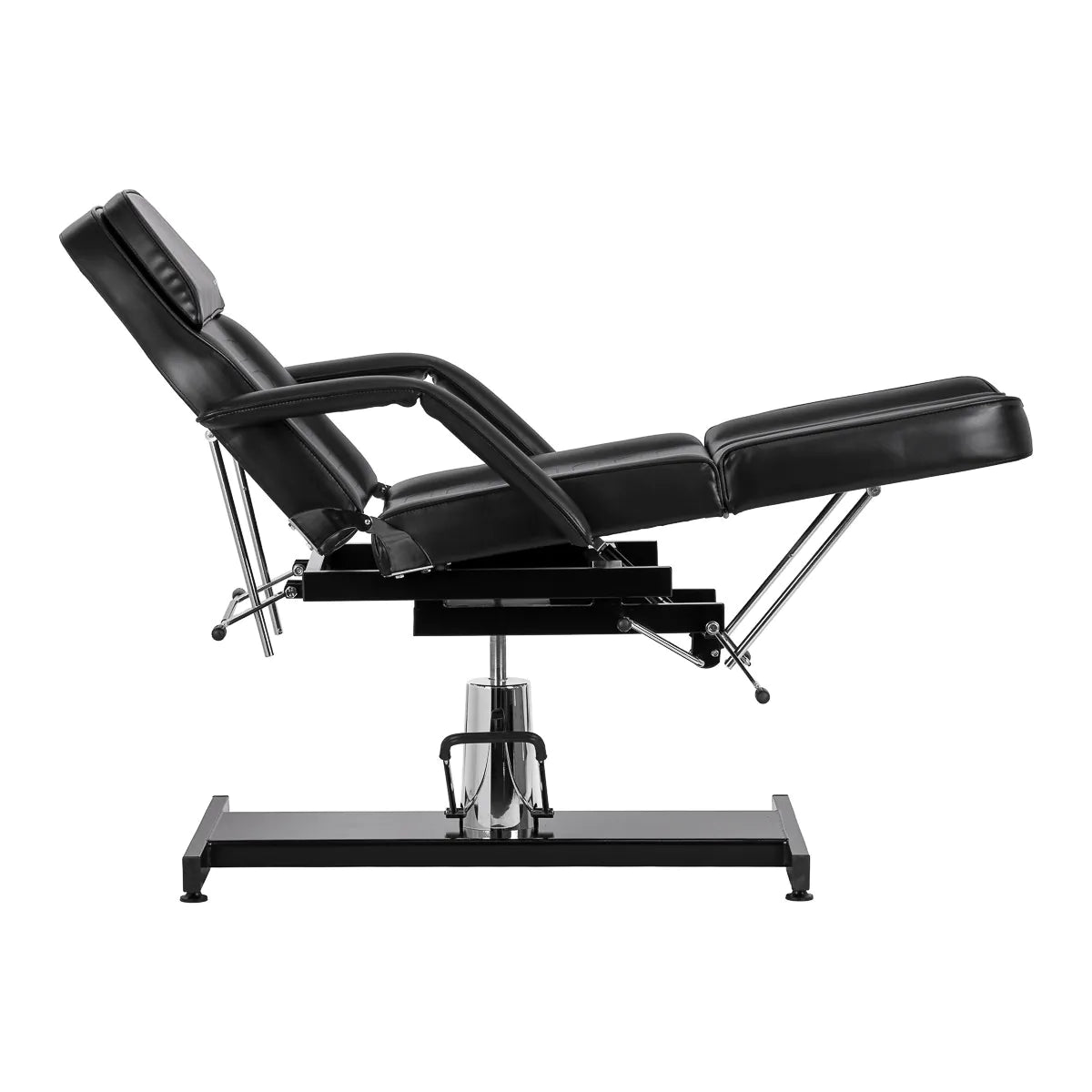 Sillon 210 Hydraulic Pedicure Bed With Rocking Function & Split Footrest Black - close-up of the upholstery and adjustment details