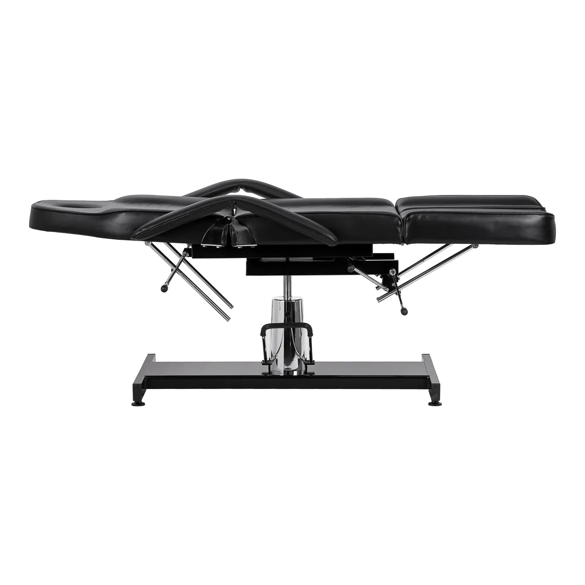 Sillon 210 Hydraulic Pedicure Bed With Rocking Function & Split Footrest Black - close-up of the upholstery and adjustment details