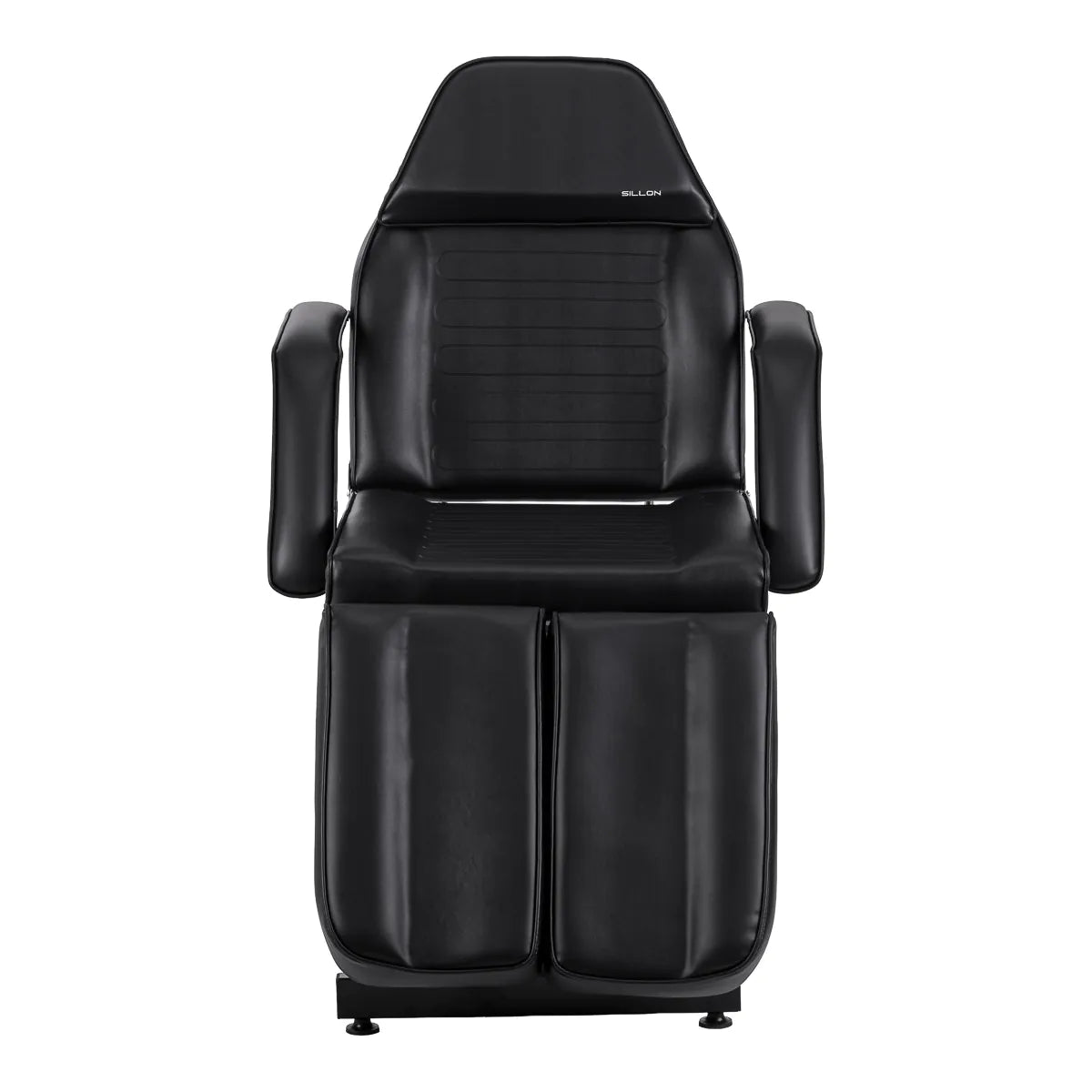 Sillon 210 Hydraulic Pedicure Bed With Rocking Function & Split Footrest Black - close-up of the upholstery and adjustment details