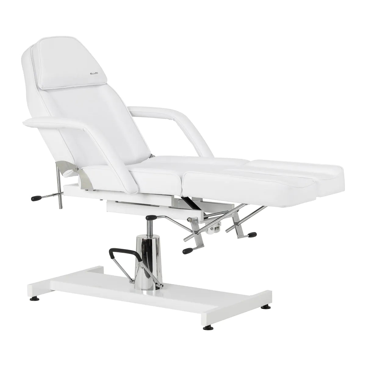 Sillon 210 Hydraulic Pedicure Bed With Rocking Function & Split Footrest White - full product view on a white background