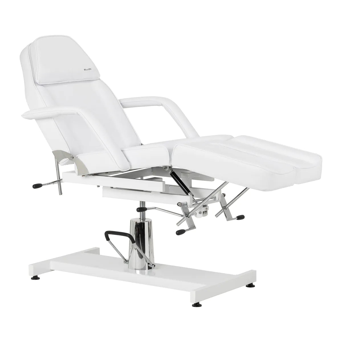 Sillon 210 Hydraulic Pedicure Bed With Rocking Function & Split Footrest White - full product view on a white background