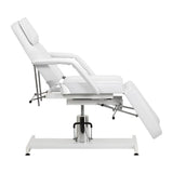 Sillon 210 Hydraulic Pedicure Bed With Rocking Function & Split Footrest White - close-up of the upholstery and adjustment details