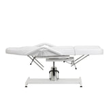 Sillon 210 Hydraulic Pedicure Bed With Rocking Function & Split Footrest White - close-up of the upholstery and adjustment details