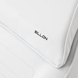 Sillon 210 Hydraulic Pedicure Bed With Rocking Function & Split Footrest White - displayed in a professional treatment-room setting