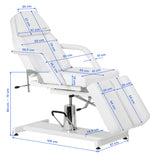 Sillon 210 Hydraulic Pedicure Bed With Rocking Function & Split Footrest White - dimensions and measurements shown