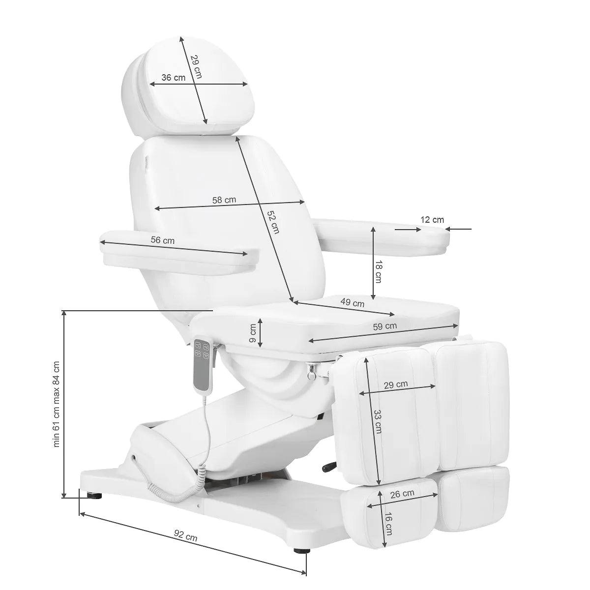 Sillon Classic 2-Motor Electric Pedicure Bed White - full product view on a white background