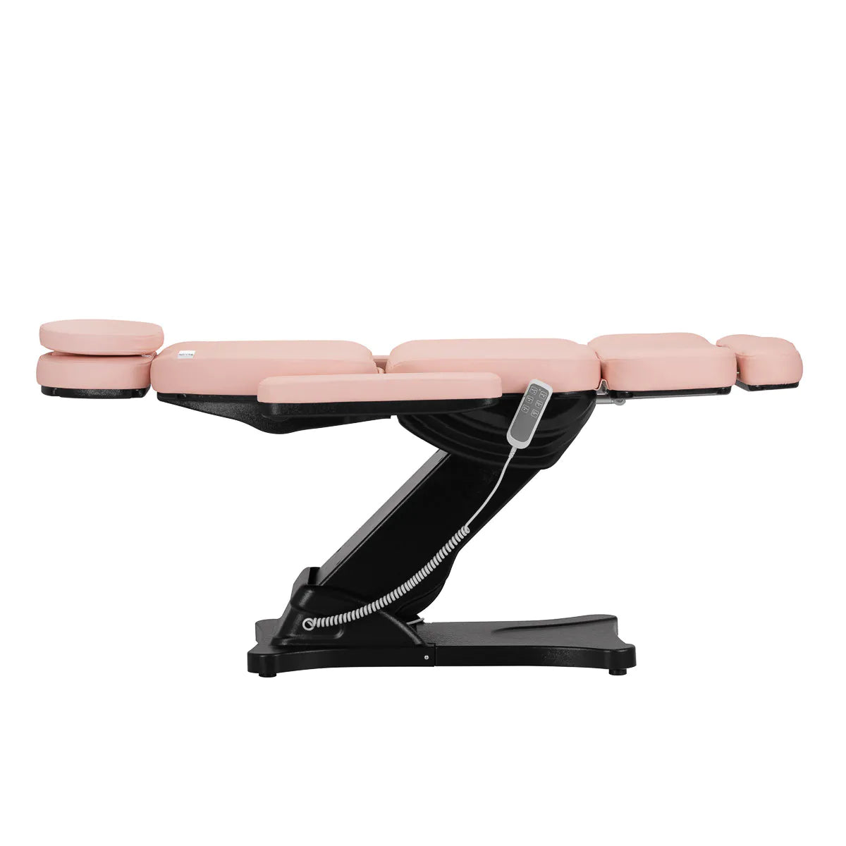 Flat reclined position of the Sillon Electric Cosmetic Chair Classic in pink, perfect for massage or facial treatments.