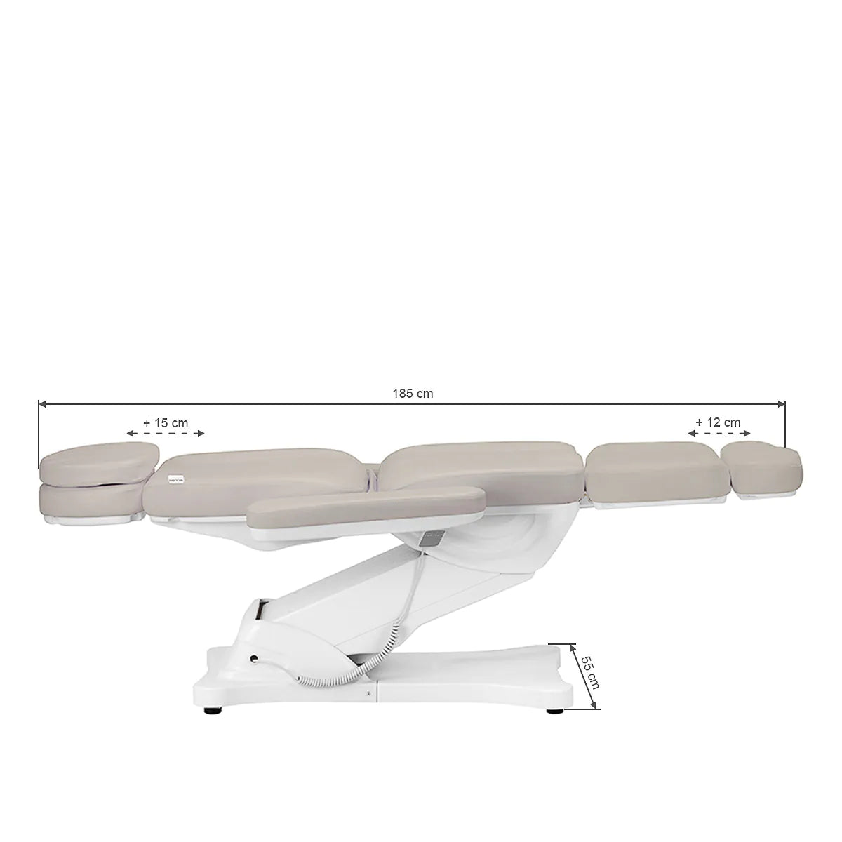 Sillon Classic 3-Motor Electric Beauty Bed Sea Salt - close-up showing the headrest, upholstery and adjustment controls