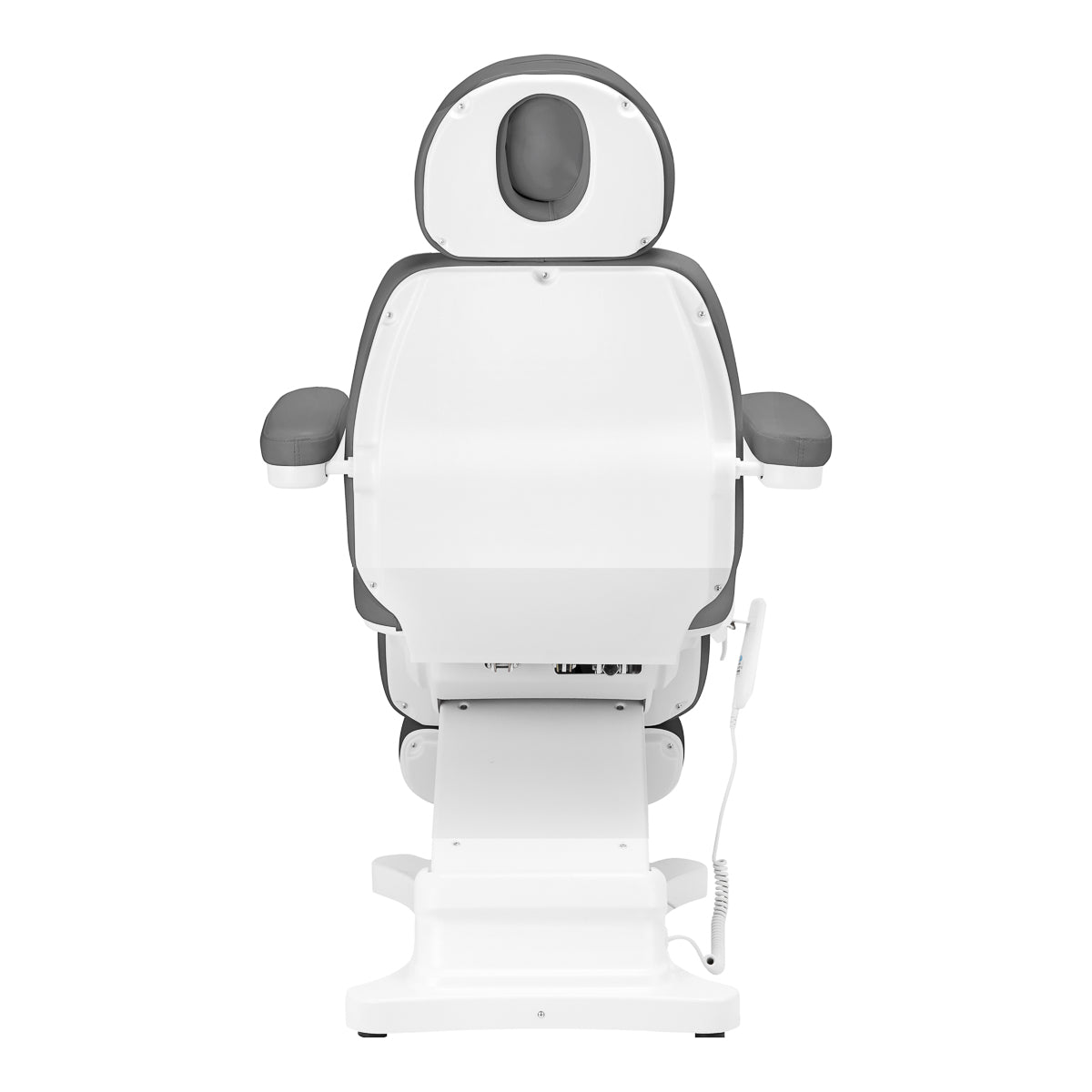 Sillon Classic 4-Motor Electric Beauty Bed With Cradle Grey - close-up showing the headrest, upholstery and adjustment controls