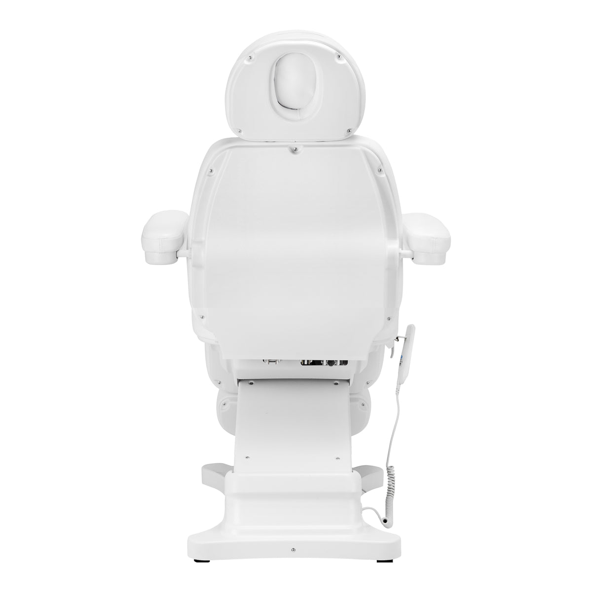 Sillon Classic 4-Motor Electric Beauty Bed With Cradle White - close-up showing the headrest, upholstery and adjustment controls