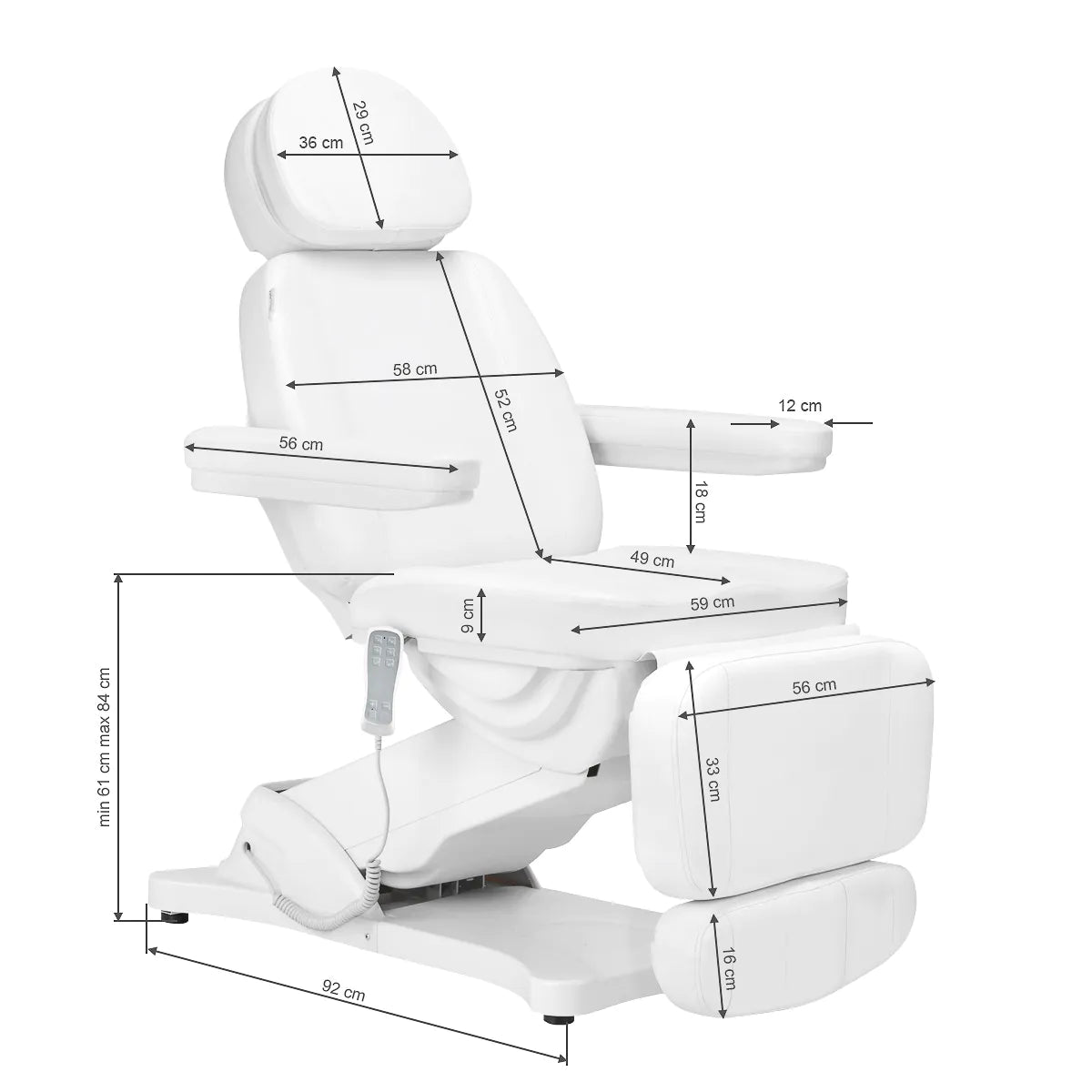 Sillon Classic Heated 3-Motor Electric Beauty Bed White - full product view on a white background