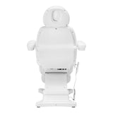 Sillon Classic Heated 3-Motor Electric Beauty Bed White - close-up showing the headrest, upholstery and adjustment controls