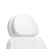Sillon Classic Heated 3-Motor Electric Beauty Bed White - close-up showing the headrest, upholstery and adjustment controls