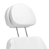 Sillon Classic Heated 3-Motor Electric Beauty Bed White - close-up showing the headrest, upholstery and adjustment controls