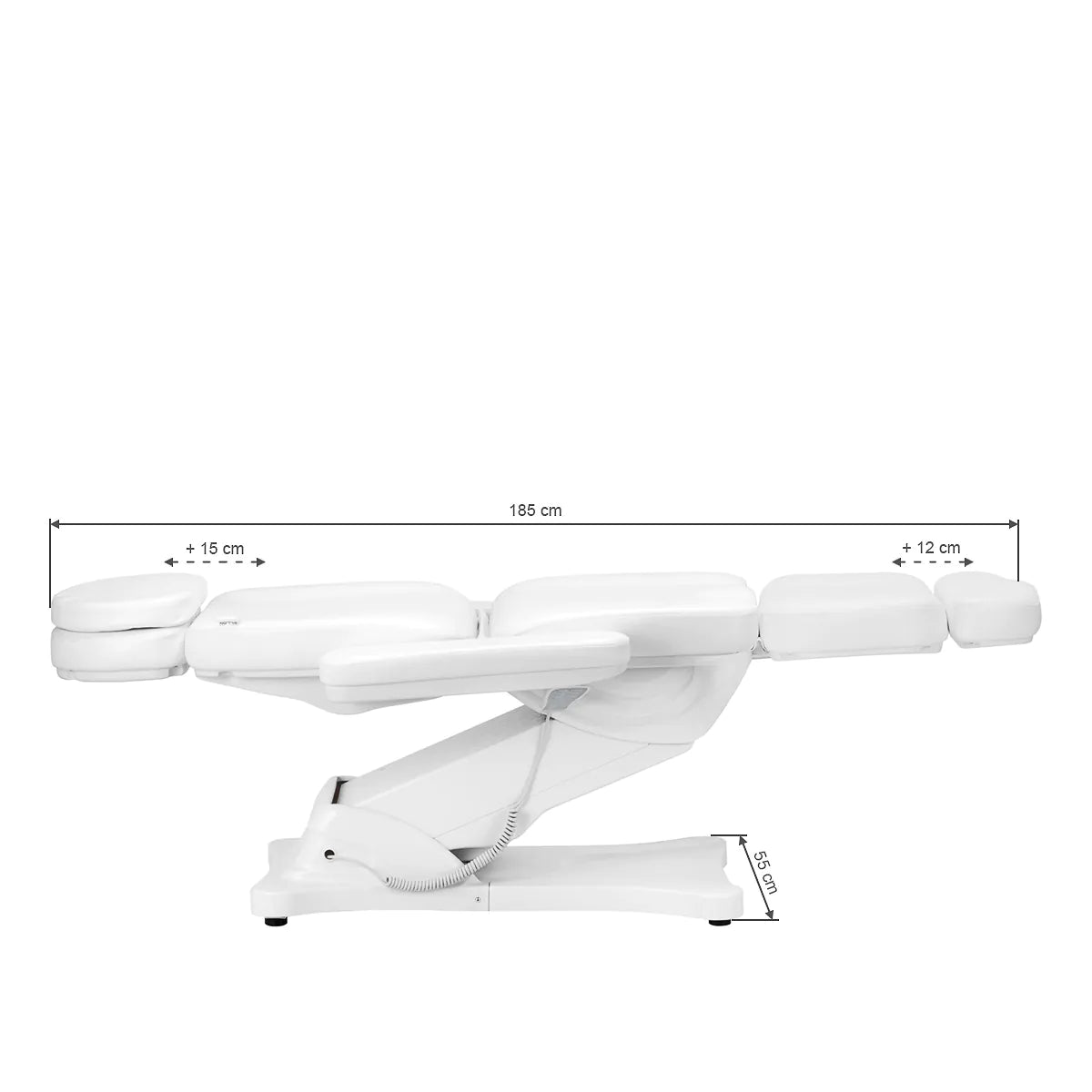 Sillon Classic Heated 3-Motor Electric Beauty Bed White - close-up showing the headrest, upholstery and adjustment controls