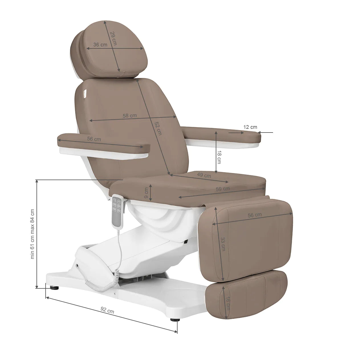 Sillon Classic Modern 3-Motor Electric Beauty Bed Brown - full product view on a white background