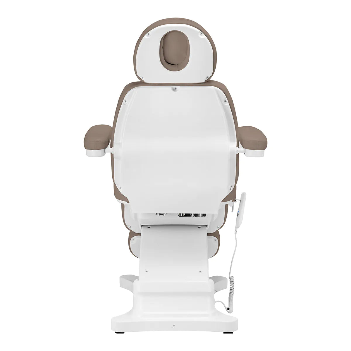 Sillon Classic Modern 3-Motor Electric Beauty Bed Brown - close-up showing the headrest, upholstery and adjustment controls