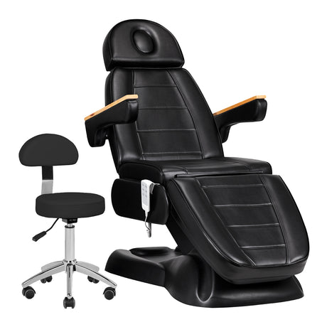 Sillon Lux 273B 3-Motor Electric Beauty Bed & 304 Stool Set Black - coordinated furniture pieces arranged on a white background