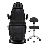 Sillon Lux 273B 3-Motor Electric Beauty Bed & 304 Stool Set Black - coordinated furniture pieces arranged on a white background