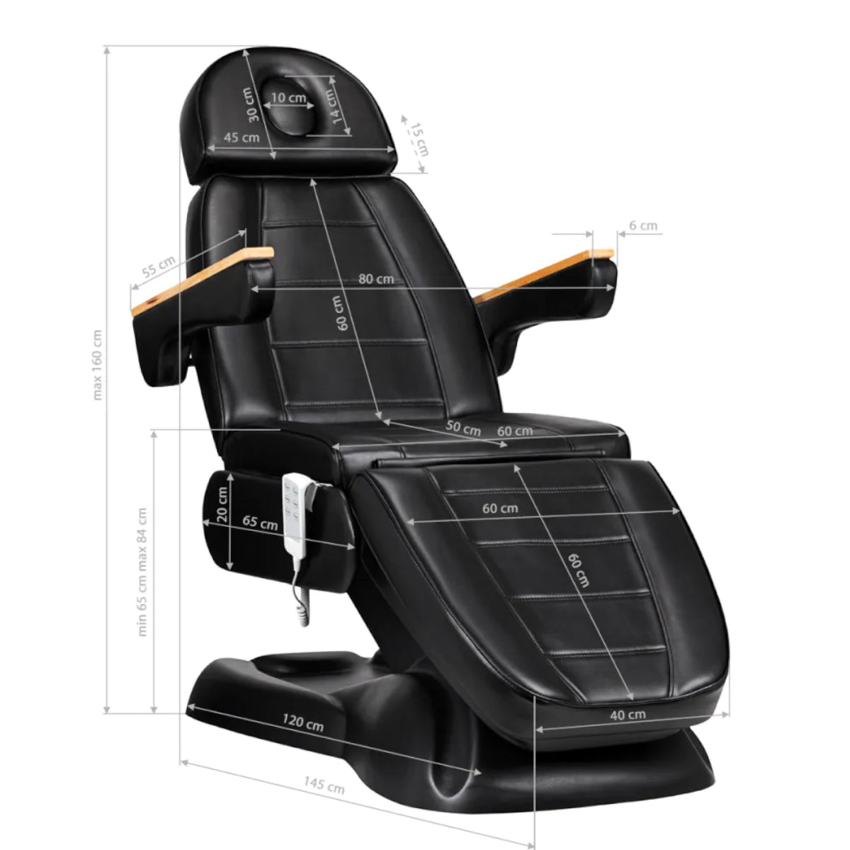 Sillon Lux 273B 3-Motor Electric Beauty Bed Black - full product view on a white background