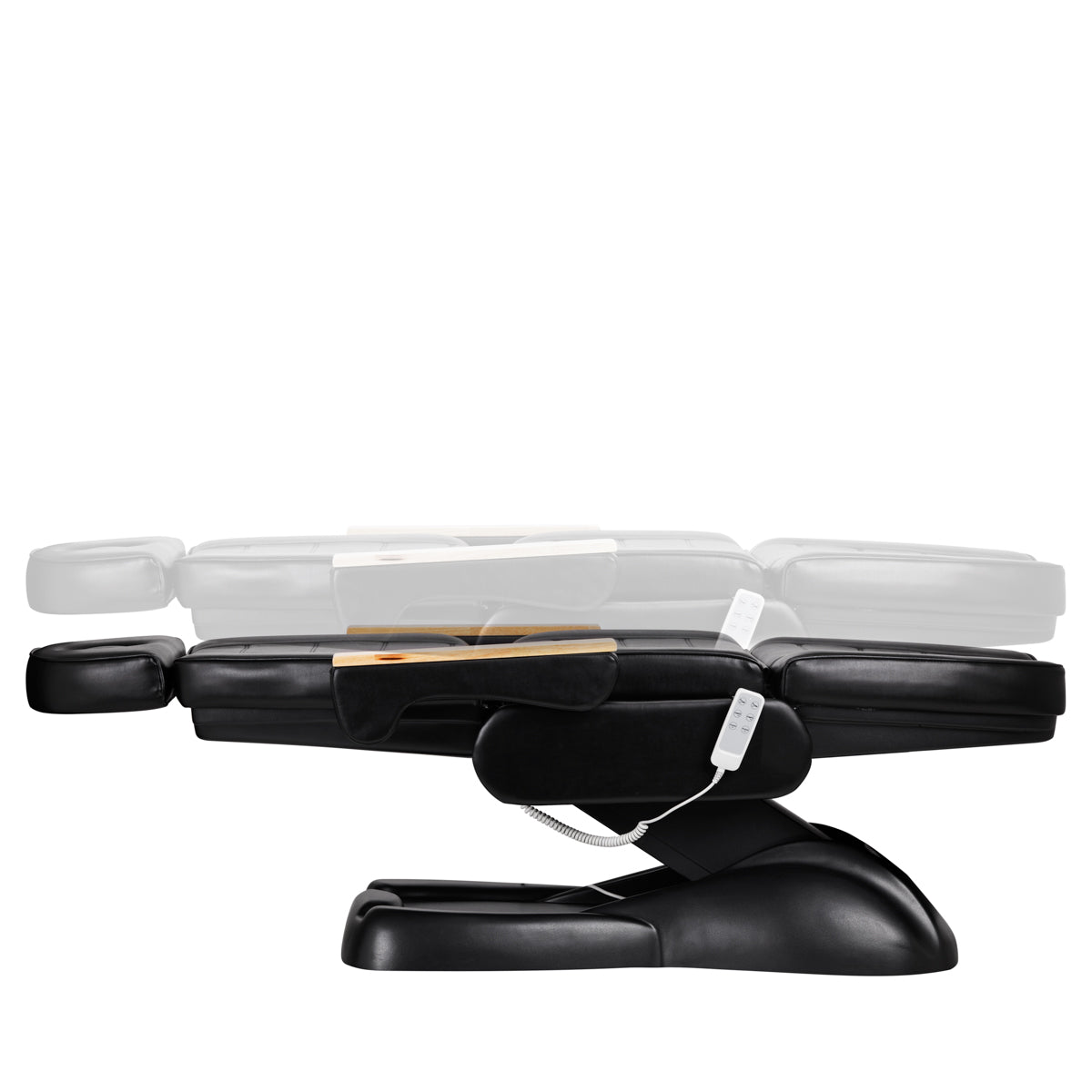 Sillon Lux 273B 3-Motor Electric Beauty Bed Black - close-up showing the headrest, upholstery and adjustment controls