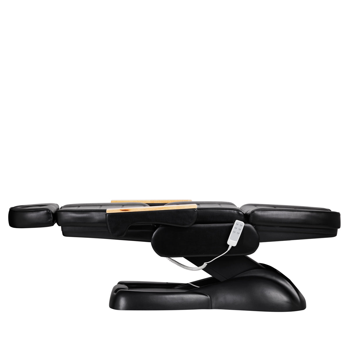 Sillon Lux 273B 3-Motor Electric Beauty Bed Black - close-up showing the headrest, upholstery and adjustment controls