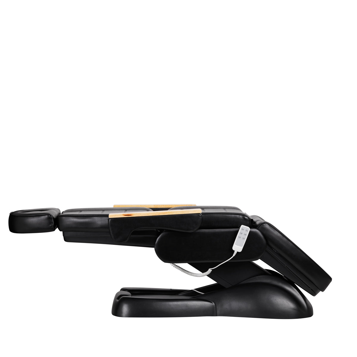 Sillon Lux 273B 3-Motor Electric Beauty Bed Black - close-up showing the headrest, upholstery and adjustment controls