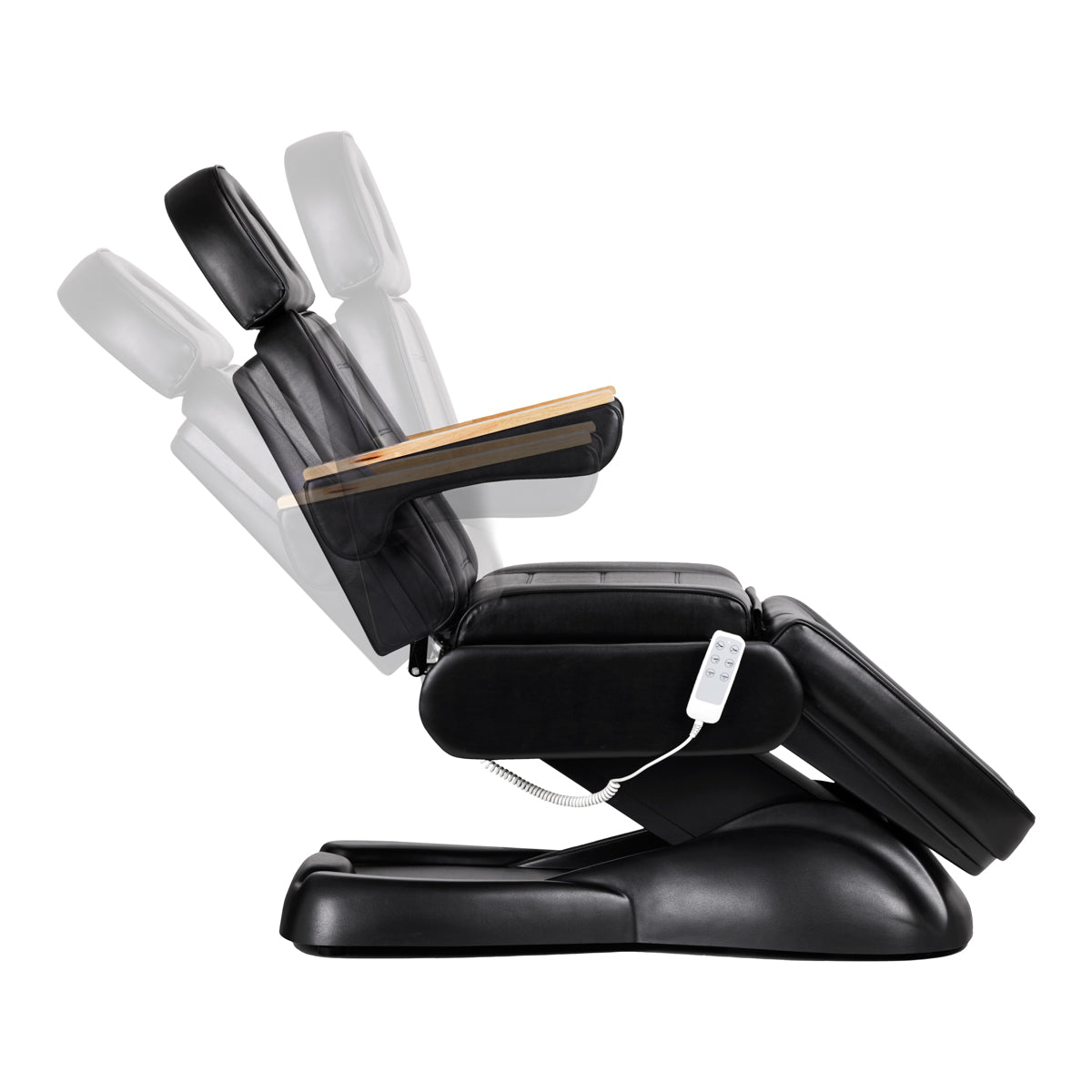 Sillon Lux 273B 3-Motor Electric Beauty Bed Black - close-up showing the headrest, upholstery and adjustment controls