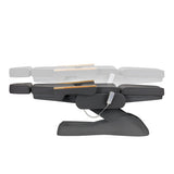 Sillon Lux 273B 3-Motor Electric Beauty Bed Grey - close-up showing the headrest, upholstery and adjustment controls