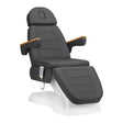 Sillon Lux 273B 3-Motor Electric Beauty Bed Grey With White Base - full product view at an angle on a white background