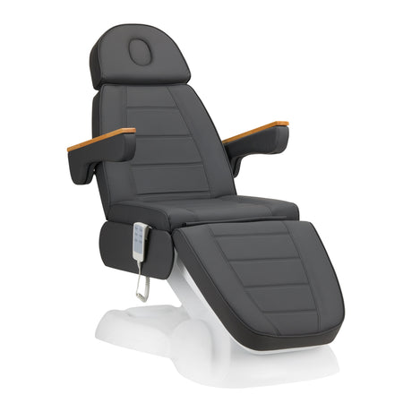 Sillon Lux 273B 3-Motor Electric Beauty Bed Grey With White Base - full product view at an angle on a white background