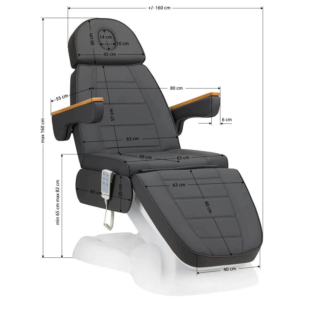 Sillon Lux 273B 3-Motor Electric Beauty Bed Grey With White Base - full product view on a white background