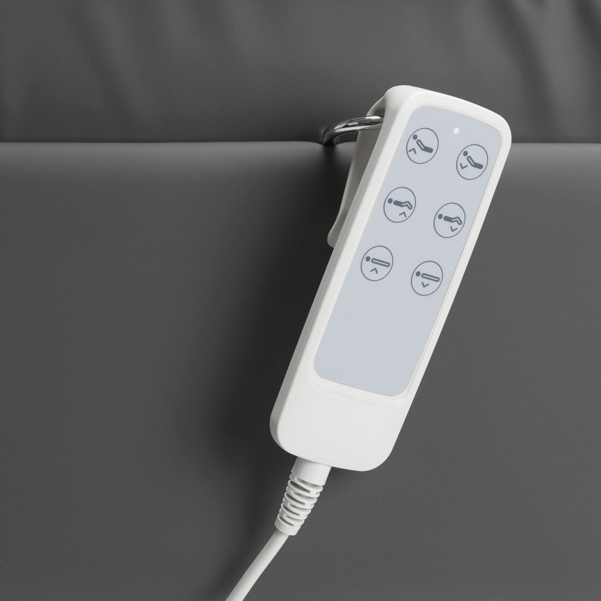 Sillon Lux 273B 3-Motor Electric Beauty Bed Grey With White Base - close-up of the upholstery and construction details