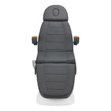 Sillon Lux 273B 3-Motor Electric Beauty Bed Grey With White Base - close-up showing the headrest, upholstery and adjustment controls