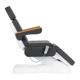 Sillon Lux 273B 3-Motor Electric Beauty Bed Grey With White Base - close-up showing the headrest, upholstery and adjustment controls