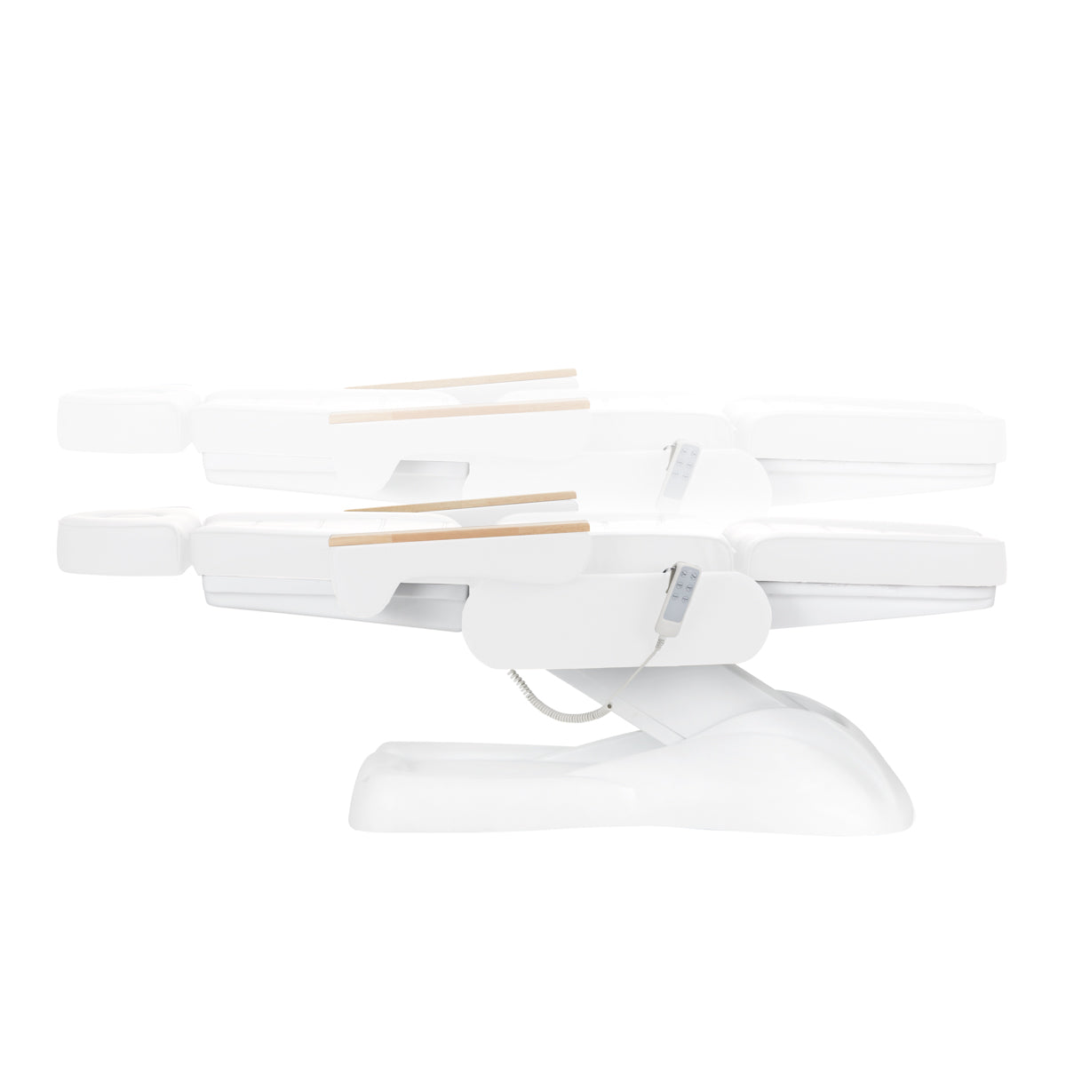 Sillon Lux 273B 3-Motor Electric Beauty Bed White - close-up showing the headrest, upholstery and adjustment controls