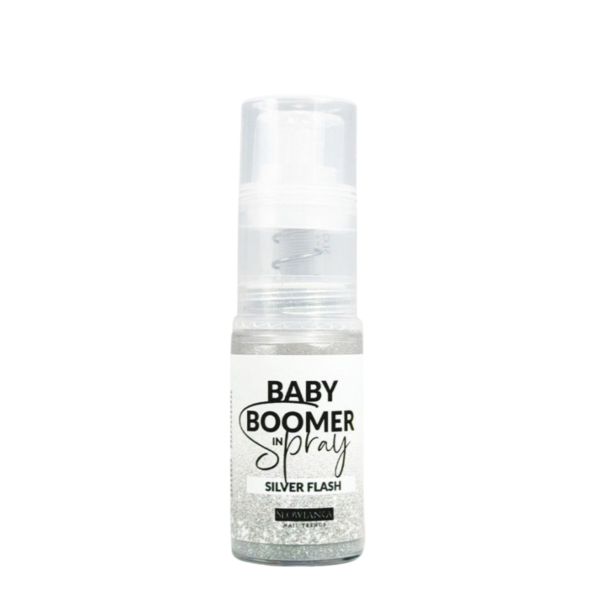 Slowianka Baby Boomer in Spray Silver Flash - product and colour sample arranged on a white background