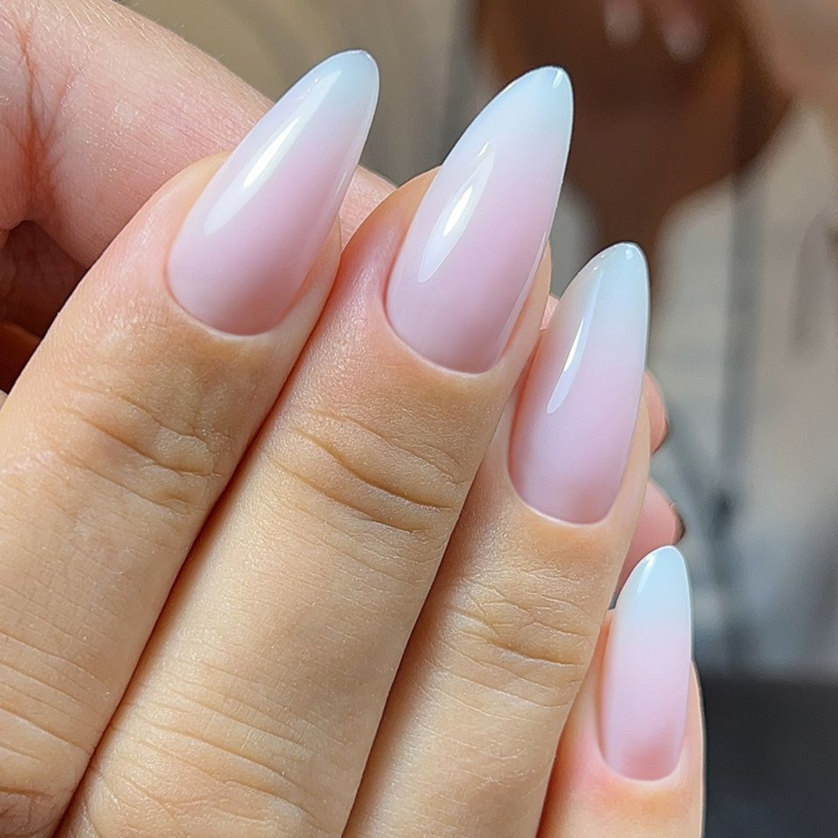 Slowianka Baby Boomer in Spray White - colour shown on manicured nails