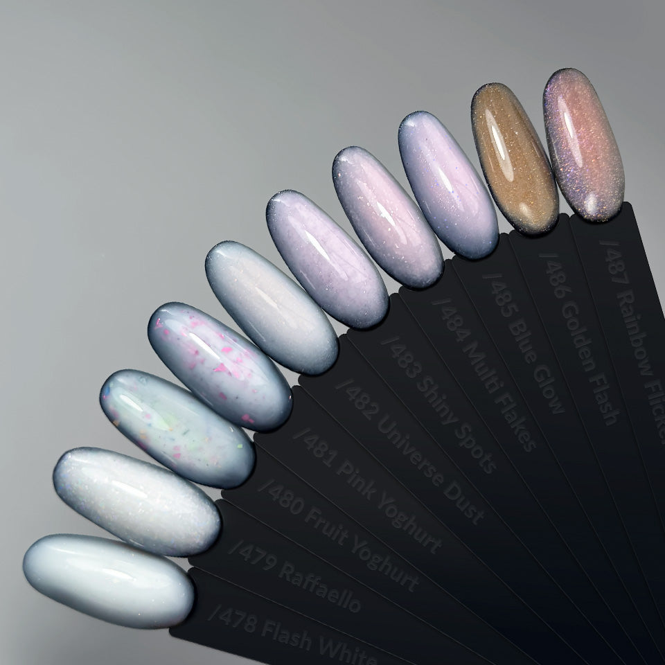 Slowianka Gel Polish 483 Shiny Spots - product colour and packaging on a dark background