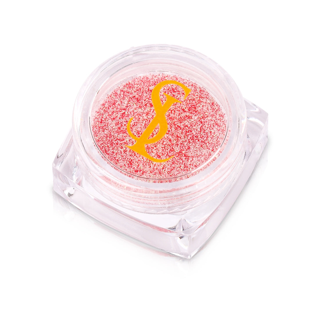 Slowianka Lychee Coral Sand Powder Dust - product and colour sample arranged on a white background