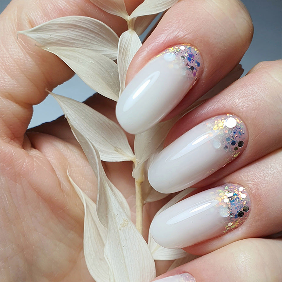 Slowianka Milky Mascarpone Half Cover Builder Gel - Ideal Thixotropic - colour shown on manicured nails