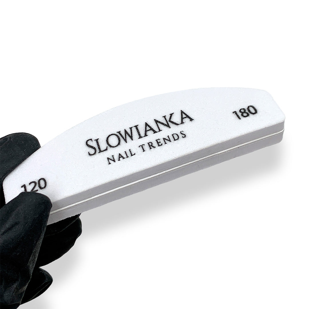 Slowianka Mini Nail Buffer 120/180 - arranged with the included components on a white background