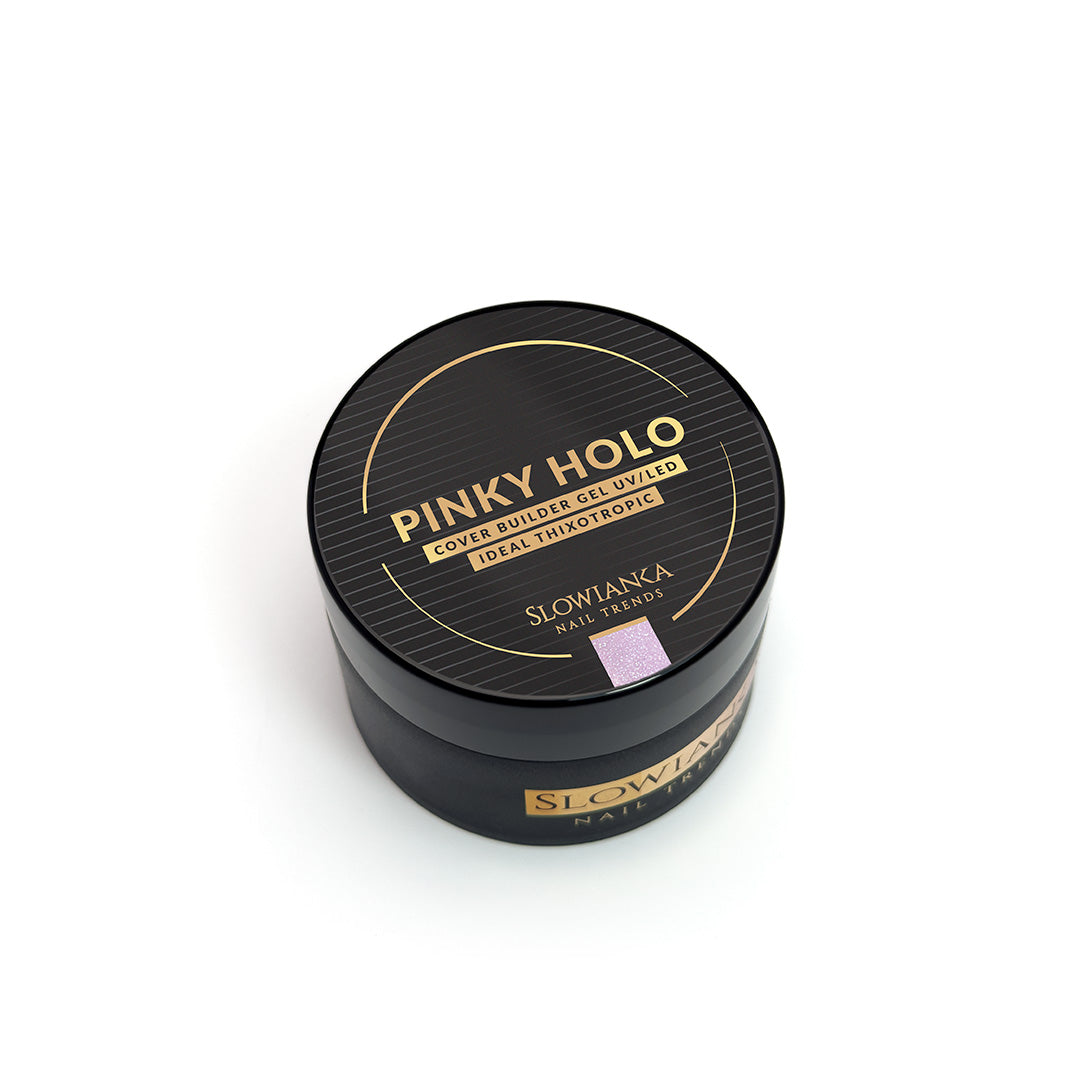 Slowianka Pinky Holo Cover Builder Gel - Ideal Thixotropic - colour shown on manicured nails