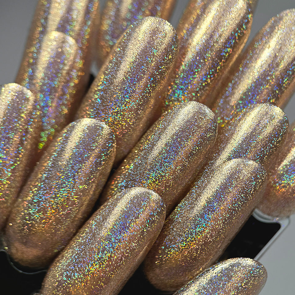 Slowianka Tiny Gold Holo Decoration Powder Dust - colour shown on manicured nails