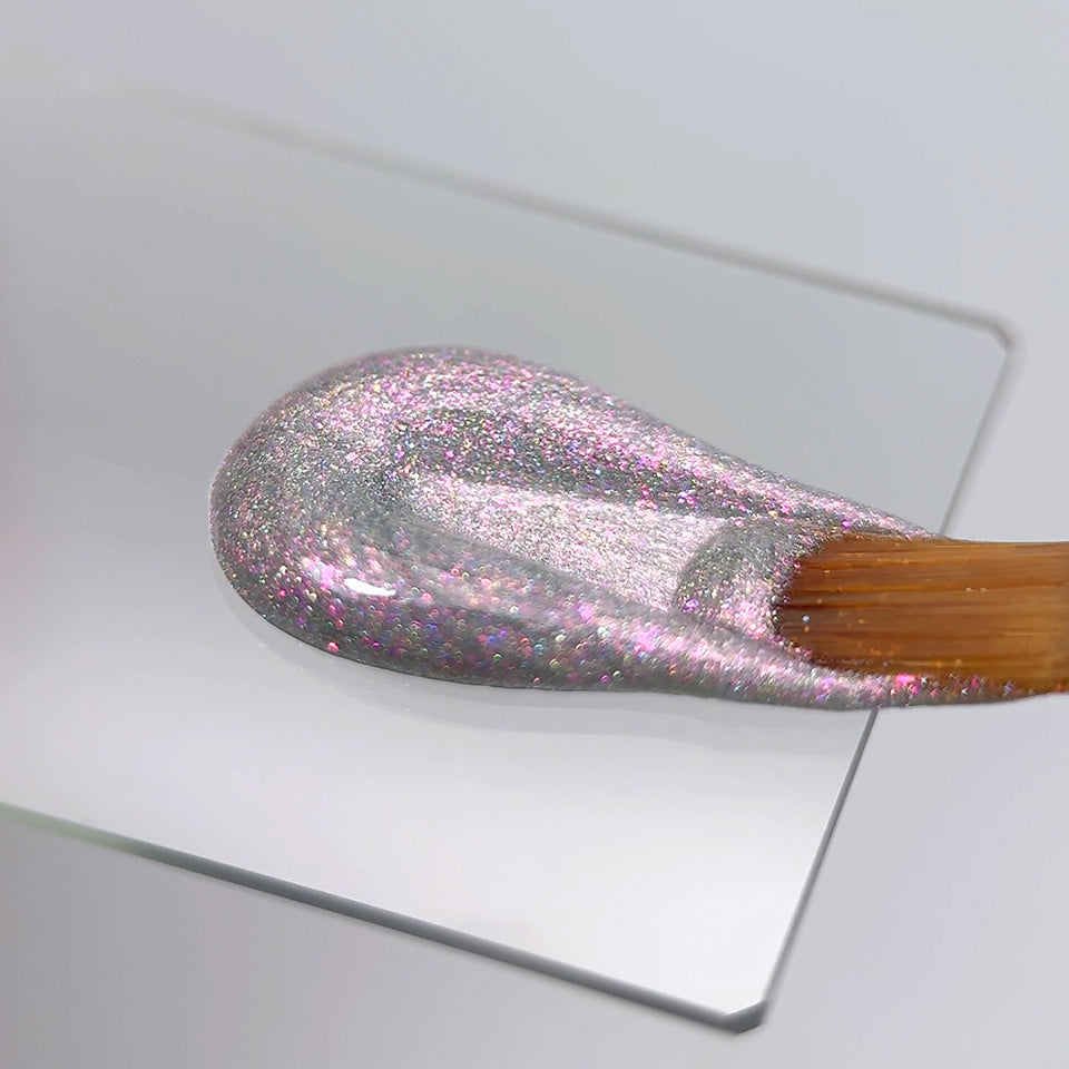 Slowianka Tiny Pink Holo Decoration Powder Dust - product colour and packaging on a dark background