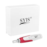 Syis 03 Microneedling Pen White & Red - microneedling pen with tips and accessories arranged on a white background